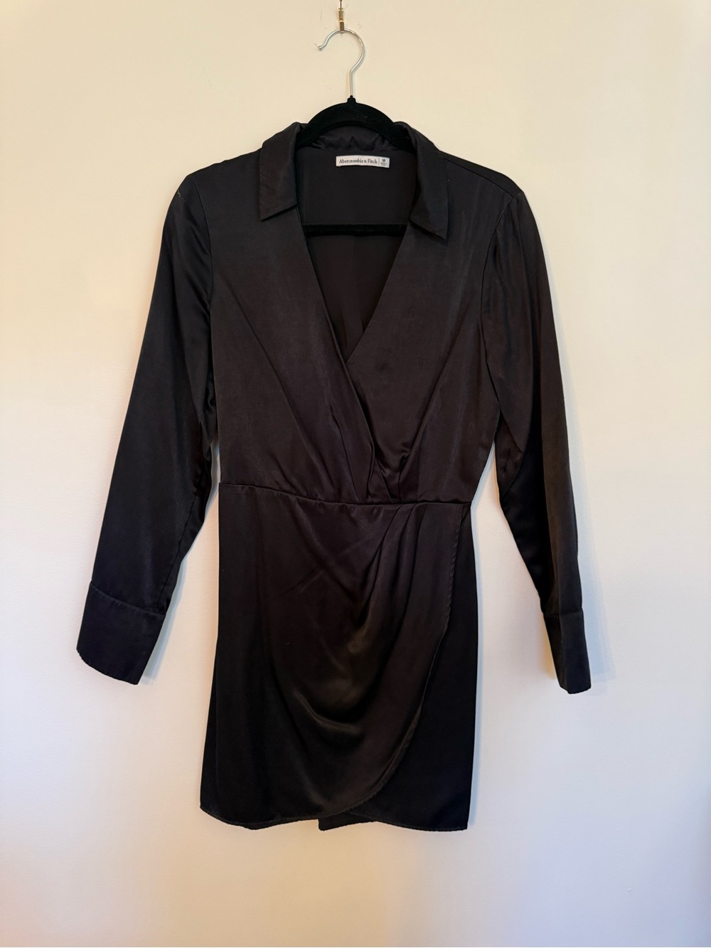 Abercrombie & Fitch Black Satin Wrap Mini Dress Size M